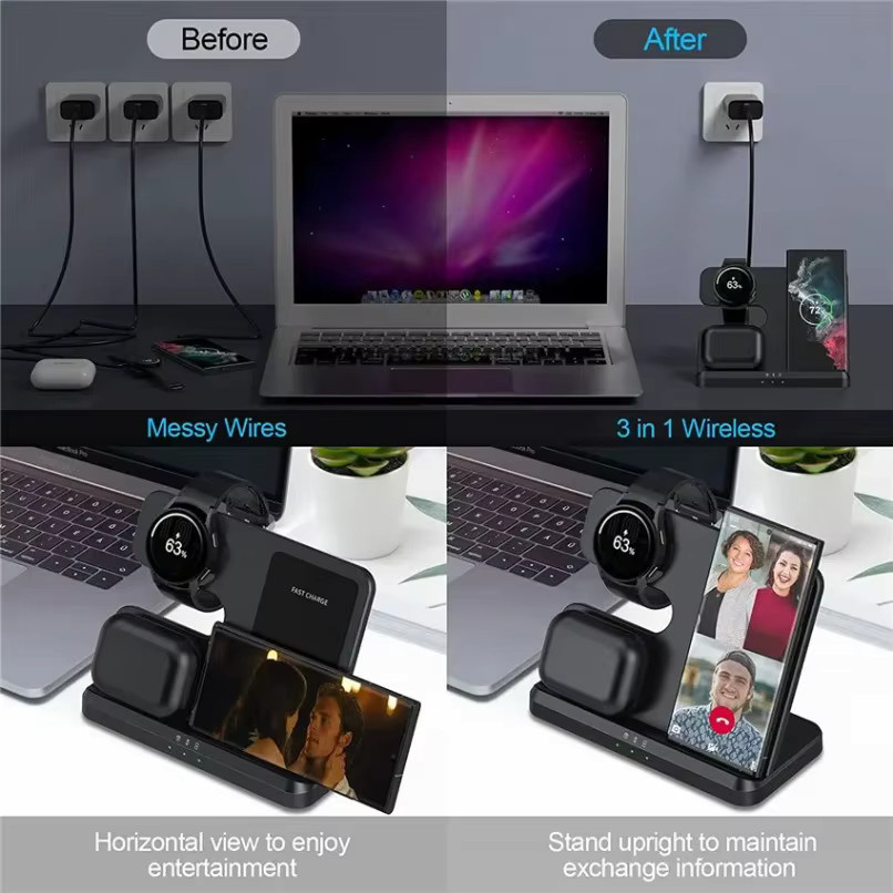 VIKEFON 3-in-1 Kabelloses Ladegerät in Schwarz für Samsung Galaxy S26 S25 Fold, Galaxy Watch 6 4 Pro Active 3/2 und Galaxy Buds - Bild 3