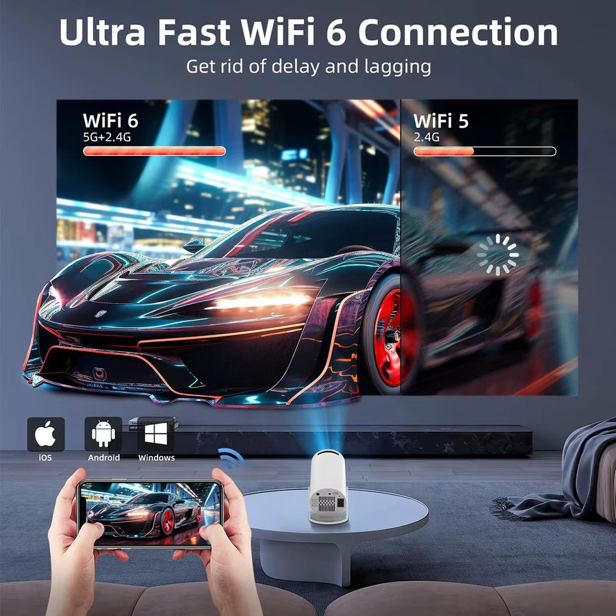 MAOHUTER Projektor HY300Pro 4K UHD mit 300 ANSI, Dual WiFi6 und Bluetooth 5.0, tragbarer Beamer in Weiß - Bild 2