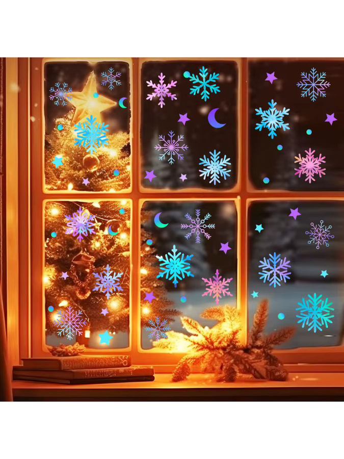 Selbstklebende Weihnachts-Wandaufkleber von DUTRIEUX mit Schneeflocken, Mond und Sternen in Multicolour aus PVC für deine Heimdekoration - Bild 5