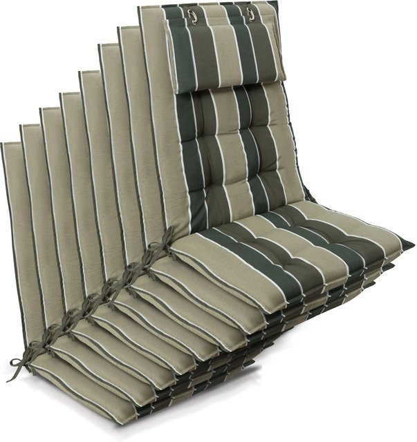 Beautissu 8er Set Sun-HL Hochlehner Auflage Grün-Gestreift, B/T/H: 120 x 50 x 8 cm - Bild 1