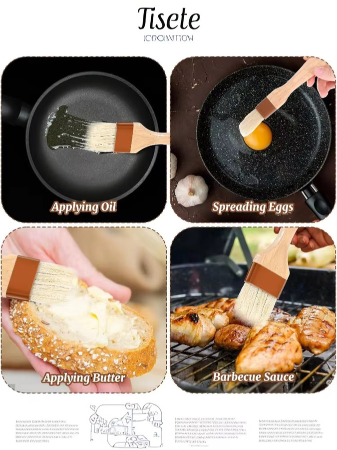 HNKMP 5er-Set Ölpinsel aus reiner Wolle mit Holzgriff in Braun zum Backen, Grillen und Kochen - Bild 6