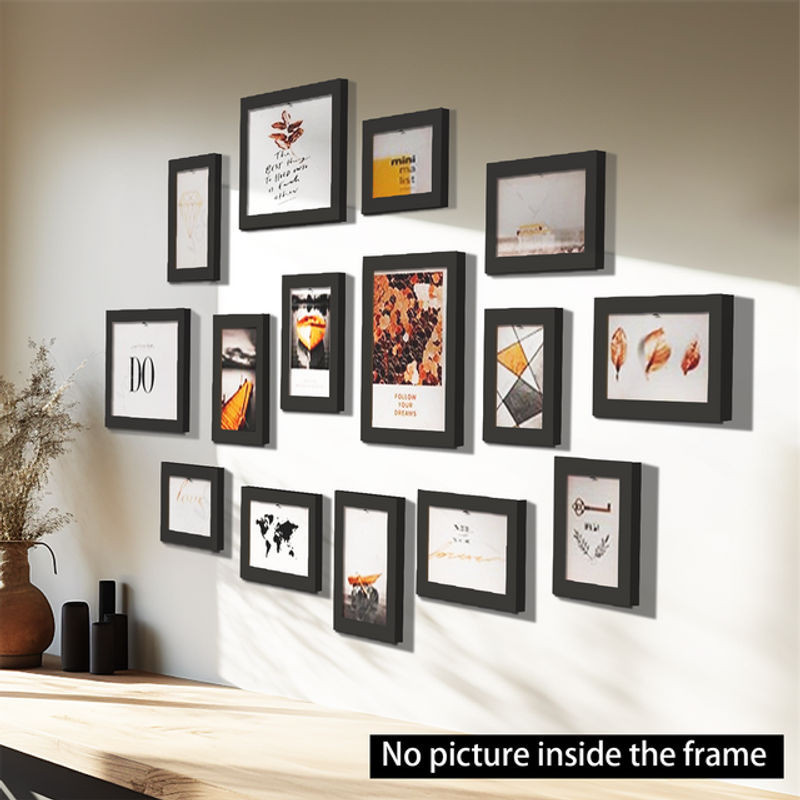 VCC 15er Set Bilderrahmen aus Holz für Wandmontage, rechteckig und modern, Schwarz und Weiß - Bild 1