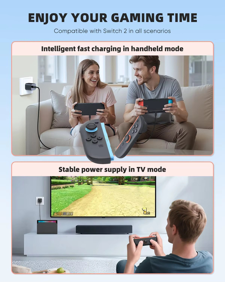 Nintendo Switch 2 60 W AC-Adapter USB-C Schnellladegerät Netzteil für TV-Modus in Schwarz - Bild 2