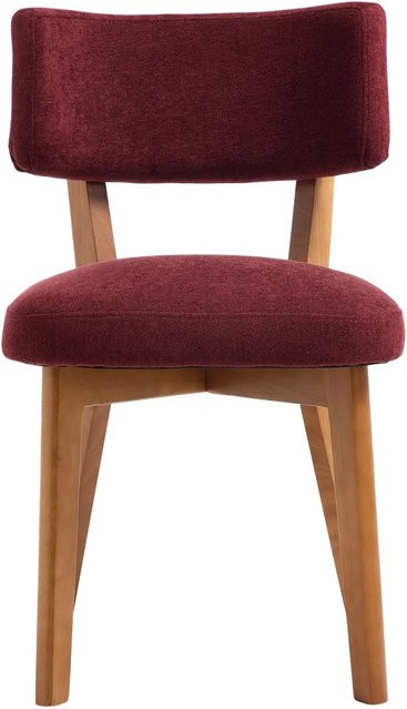 PXloue 2er Set Esszimmerstühle mit Massivholzbeinen in Rot und Sackleinen-Bezug im Mid Century Stil - Bild 1