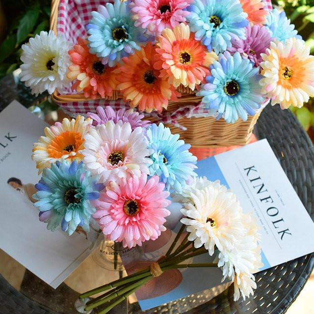 Uflower Set aus 5 Stück künstliche Seiden-Gerbera Blumen in Multicolour, 24 cm hoch, ideal als Tischdekoration für Hochzeit, Party und Wohnkultur - Bild 1