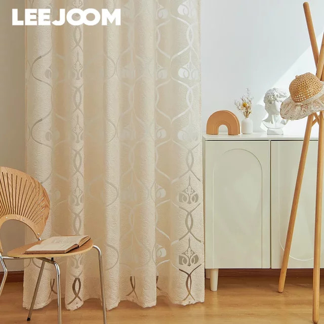 LEEJOOM Jacquard-Tüllvorhang mit floralem Muster in Beige, transparent, B: 100 cm, H: 260 cm - Bild 1