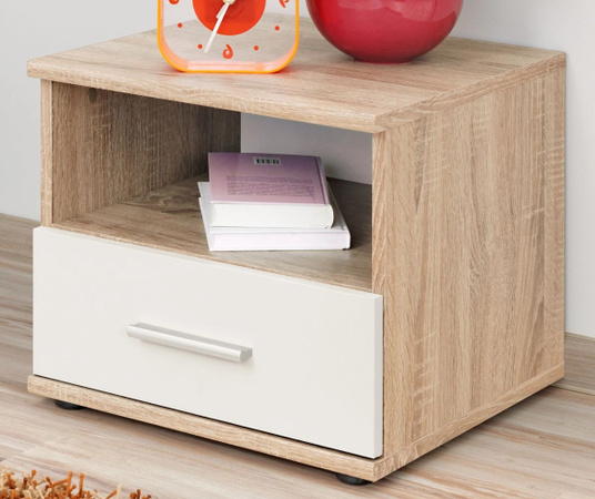 Nachttisch Superior von Furn.Design in Weiß und Eiche, B/T/H: 45 x 38 x 40 cm