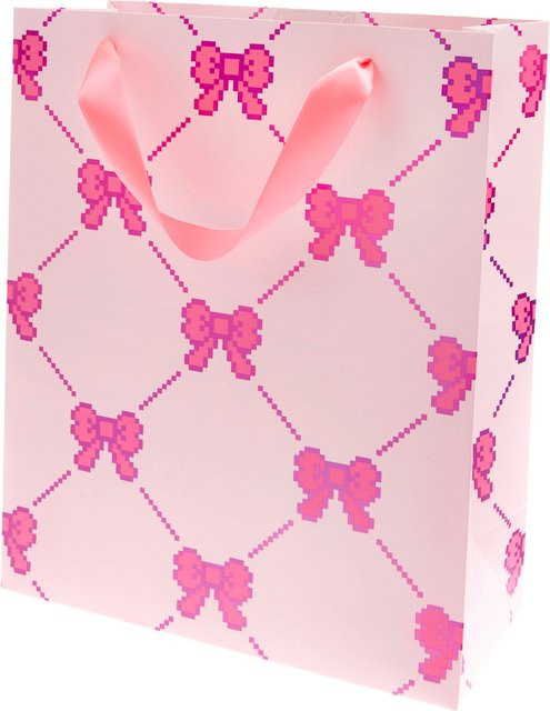 Rico Design Geschenktüte Pixel Schleifen in Rosa aus Papier, B: 32,0 cm, H: 26,0 cm, T: 12,0 cm - Bild 1