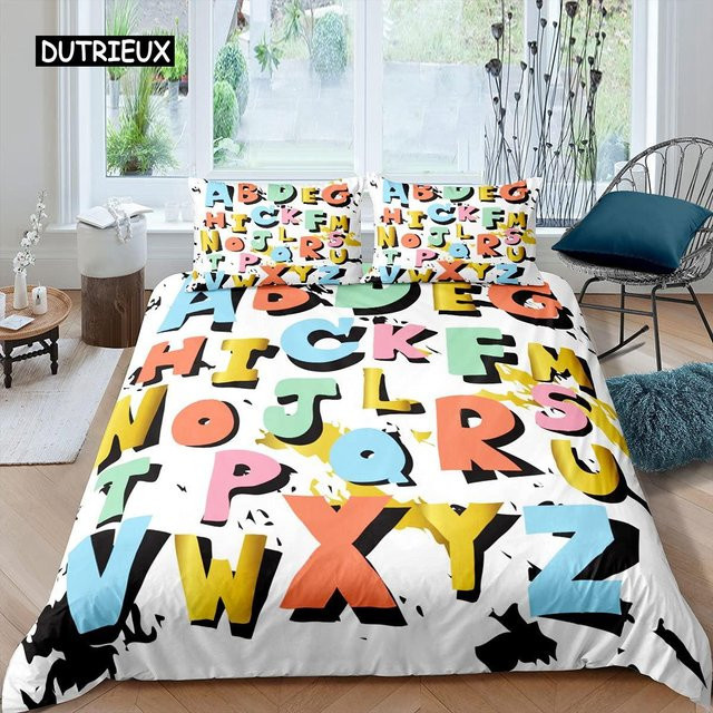 Binchi Outdoor Product Kinder-Alphabet Bettwäsche-Set aus Polyester mit digitalem Muster, Mehrfarbig, B/H: 140 x 200 cm - Bild 1