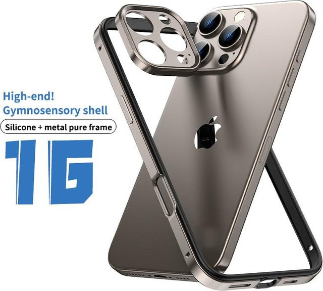 Rui Di Wüsten-Titan Kameraobjektiv-Schutz Bumper Hülle für iPhone 16 Pro Max, 15 Plus, 14, 13, Farbe: Grau - Bild 1