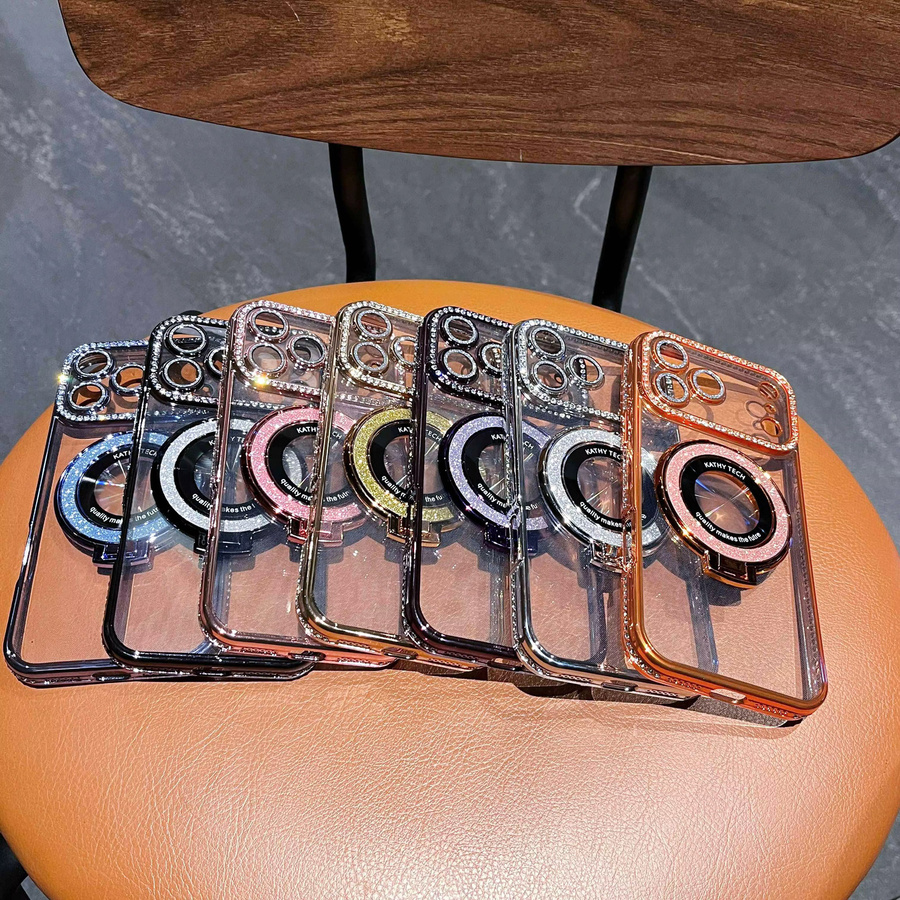 EOENKK Magnetische Glitzer-Diamant Telefonhülle für iPhone in Blau mit Stoßfestem Stand-Rückseite - Bild 4