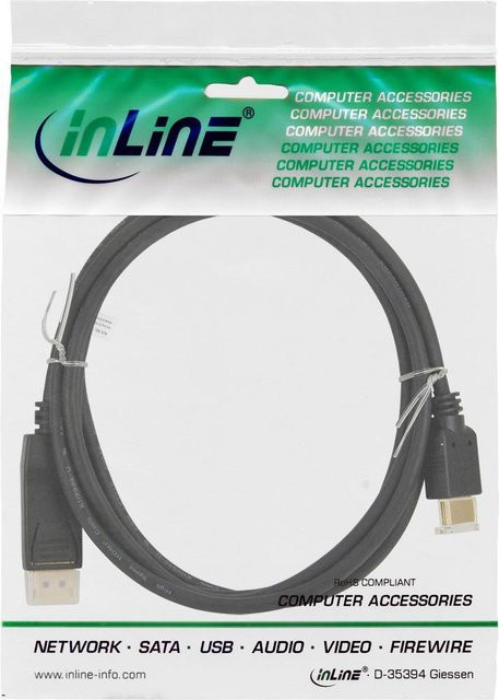 InLine 17180 Videokabel-Adapter DisplayPort auf HDMI in Schwarz, 10 m Länge - Bild 1