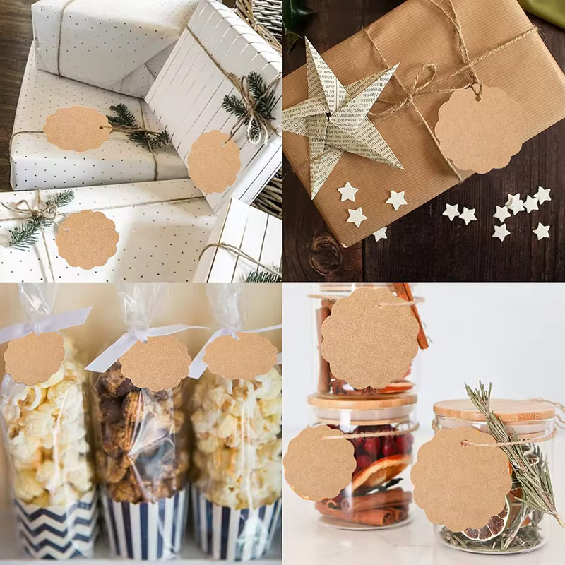 TMZ Geschenkanhänger aus Kraftpapier in Braun, Runde Bastel-Etiketten und Preisschilder für Hochzeit und Weihnachten, 100 Stück - Bild 3