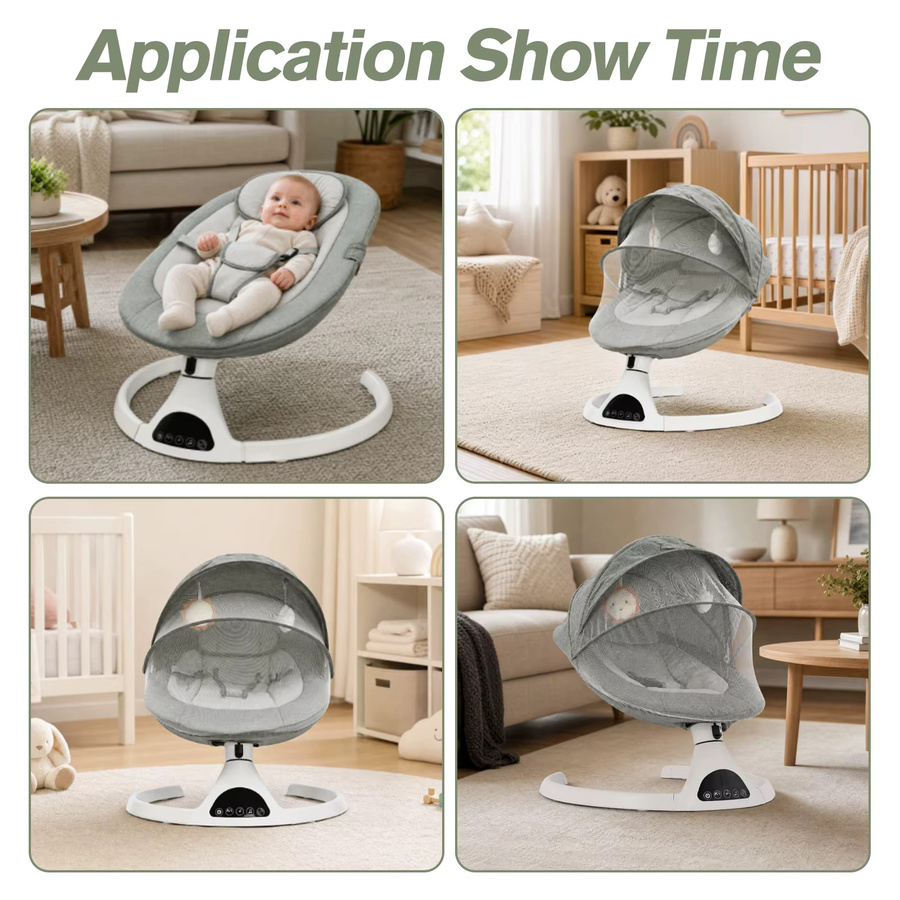 Elektrischer Baby-Schaukelstuhl in Grau mit Bluetooth-Schlafliedern und Moskitonetz, B/T: 72 x 48 cm - Bild 2