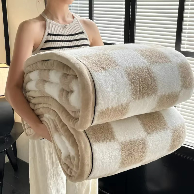 Shumian Samtdecke aus Korallensamt für den Winter, warme Fleece-Decke in Beige oder Braun - Bild 4