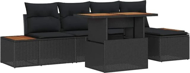 6-tlg. vidaXL Garten-Sofa-Set aus Poly Rattan in Schwarz mit L-Form, Tisch und integriertem Kissen-Speicher - Bild 1