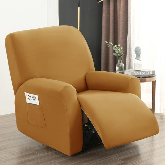 4er-Set KORAN wasserdichte Liegesofa-Abdeckungen für Relax-Sessel, elastische und rutschfeste Schutzbezüge aus Polyester-Elastan-Mix, Farbe: Kamelfarben - Bild 1