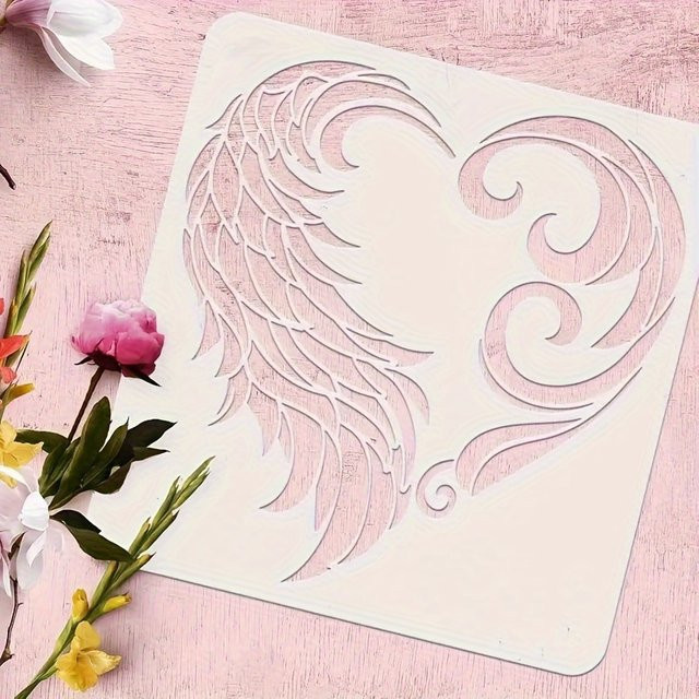 Herz-Feder-Schablonen-Vorlage aus Kunststoff für DIY-Kunstjournal und Bastelarbeiten, Weiß, Breite: 30,0 cm - Bild 1