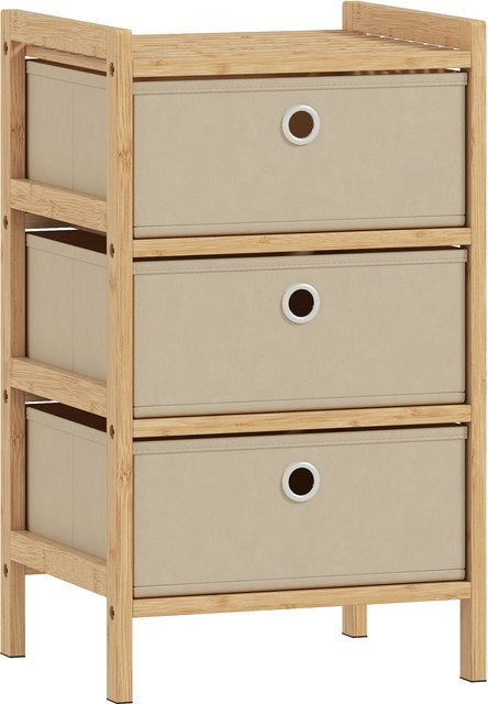 HOMCOM Kommode aus Bambus mit 3 Stoffschubladen in Creme und Natur für Schlafzimmer, Wohnzimmer und Büro - Bild 1