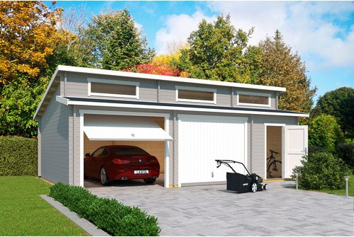 Blockgarage Lasita Maja Hawaii mit Schwingtoren in Grau, B/T: 820 x 579,6 cm - Bild 1