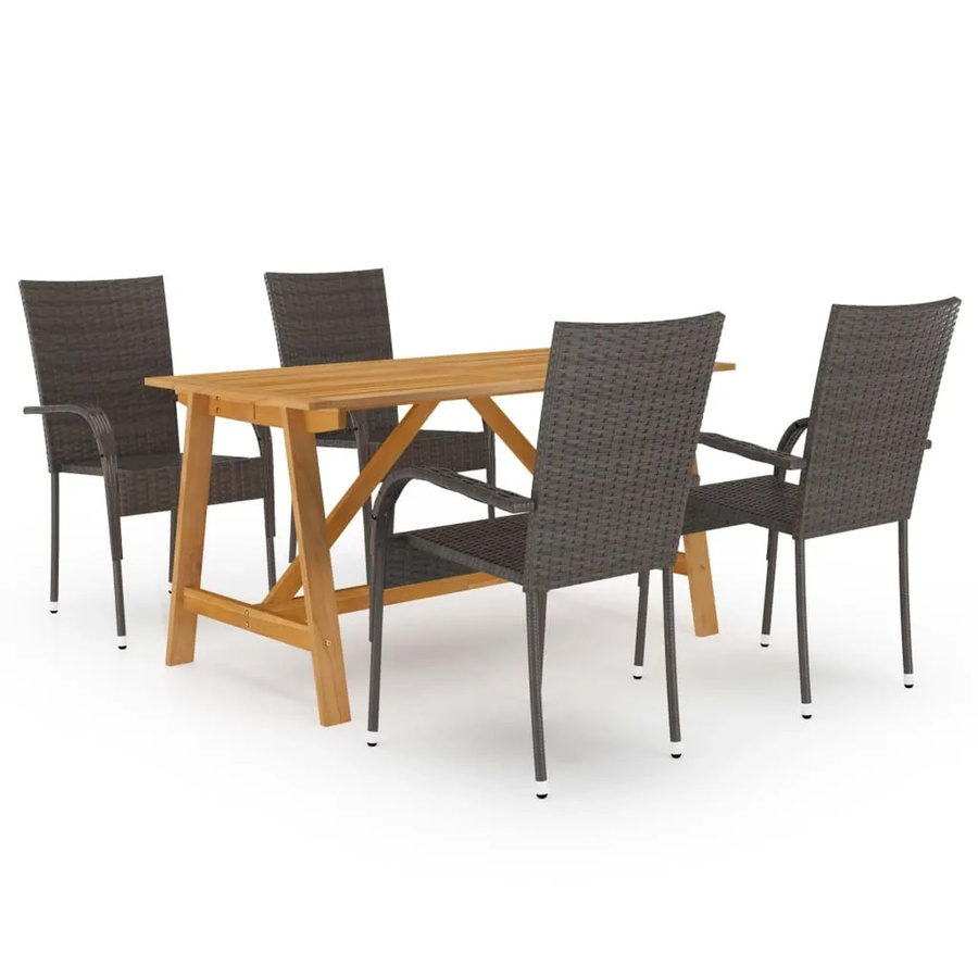 vidaXL 5-tlg Garten-Essgruppe Modell 16 aus Akazien-Massivholz und PE-Rattan in Braun - Bild 2