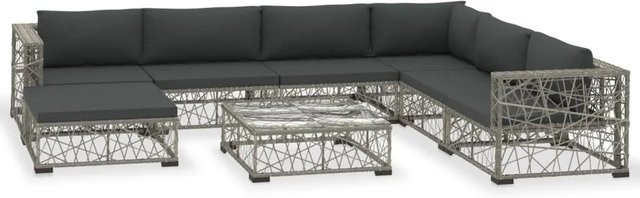 vidaXL 8-tlg Garten-Lounge-Set aus Poly Rattan in Grau mit wetterfesten Auflagen und pulverbeschichtetem Stahlrahmen - Bild 1