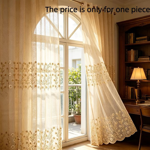 CENTURyMiG Transparenter Vorhang mit Vintage-Blumenmuster und Stickerei in Beige, Ringaufhängung, B: 100 cm, H: 200 cm - Bild 1
