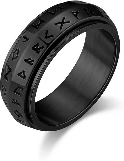 DR-Jewelry Wikinger Runen Spinner Ring, Edelstahl, schwarz, Herren - Bild 1