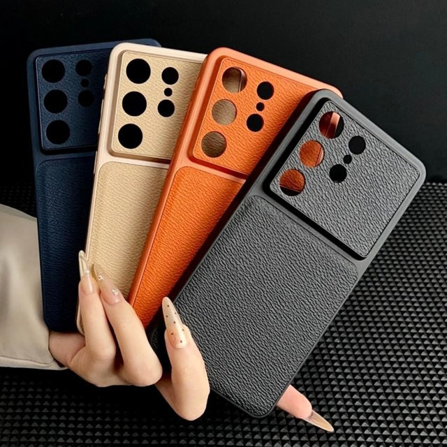 Stoßfeste Leder-Schutzhülle mit Fenster für Samsung S26 S25 S24 FE Ultra Plus in Schwarz - Bild 1