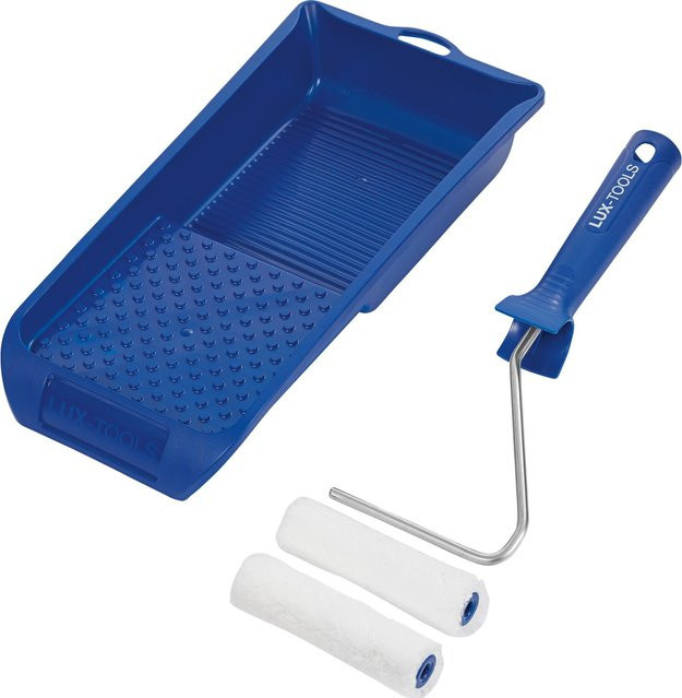 LUX-TOOLS Streich-Set Lasur 4-teilig in Blau mit Farbwanne und Abstreifgitter - Bild 1