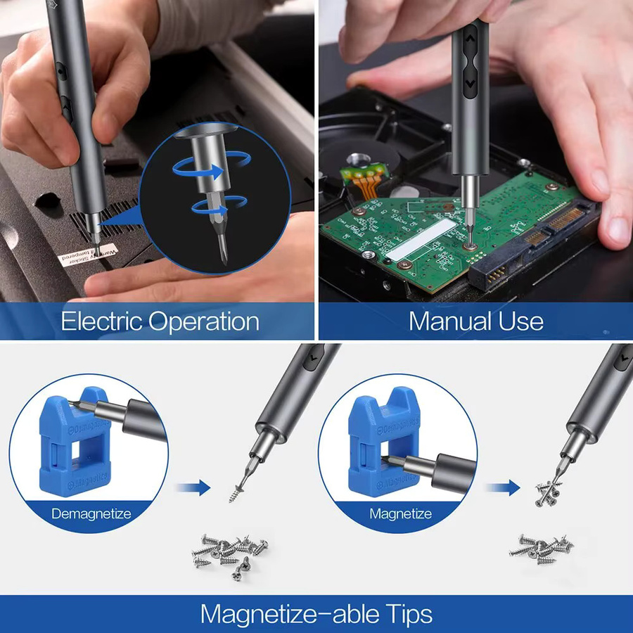 UF·TOOLS 28-in-1 Elektroschrauber-Präzisionsset, kabelloses Mini-Elektrowerkzeug-Set mit magnetischen Bits in Grau - Bild 5
