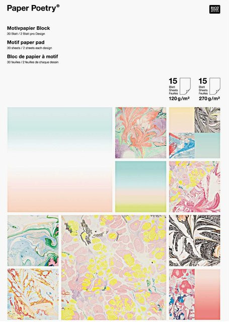 Rico Design Paper Poetry Motivpapier Block marmoriert in Multicolor, 30 Blatt, B/H: 21 x 30 cm - Bild 1