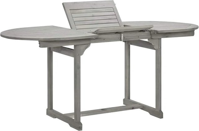 DELUKE Garten-Esstisch VEGO aus Akazienholz in Grau, ovaler Outdoortisch klappbar, B/T/H: 120-170 x 80 x 75 cm - Bild 1