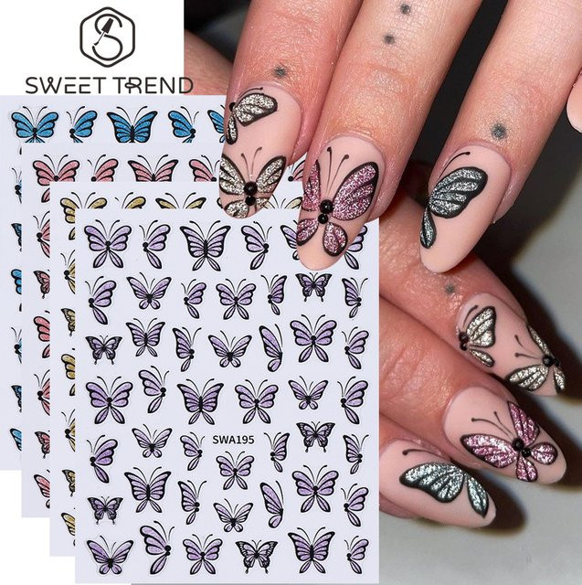 SWEET TREND Nagelsticker, Schmetterling, Glitzer, 4 Stück, Unisex - Bild 1