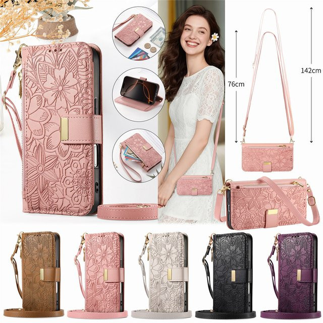 Crossbody-Handyhülle aus PU-Leder mit Reißverschluss, Kartenfach und Handschlaufe für OPPO Reno15 Pro MAX 15F 14F 13F A79 A6X in Lila - Bild 1