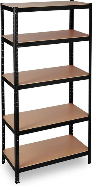 Relaxdays Schwerlastregal aus Metall und MDF in Schwarz, höhenverstellbar und teilbar, H x B x T: 180 x 90 x 45 cm - Bild 1