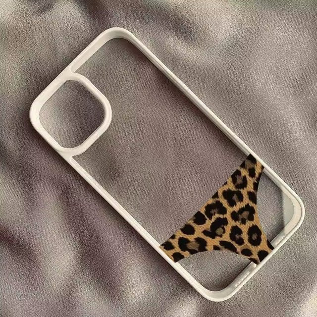 Leopardenmuster Bikini Handyhülle für Apple iPhone 11 bis 17 Pro Max mit schwarzer Umrandung und transparentem Design - Bild 1