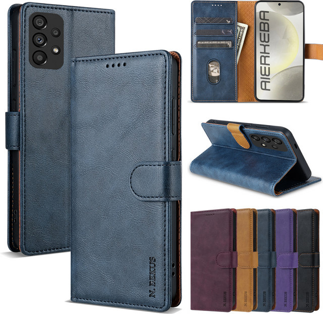 Samsung Flip Ledertasche Wallet Cover in Blau für Galaxy A55 A15 A35 A25 A17 A16 A56 A36 A14 A34 A54 A13 A23 A33 A53 A52 A72 A32 A12 5G - Bild 1