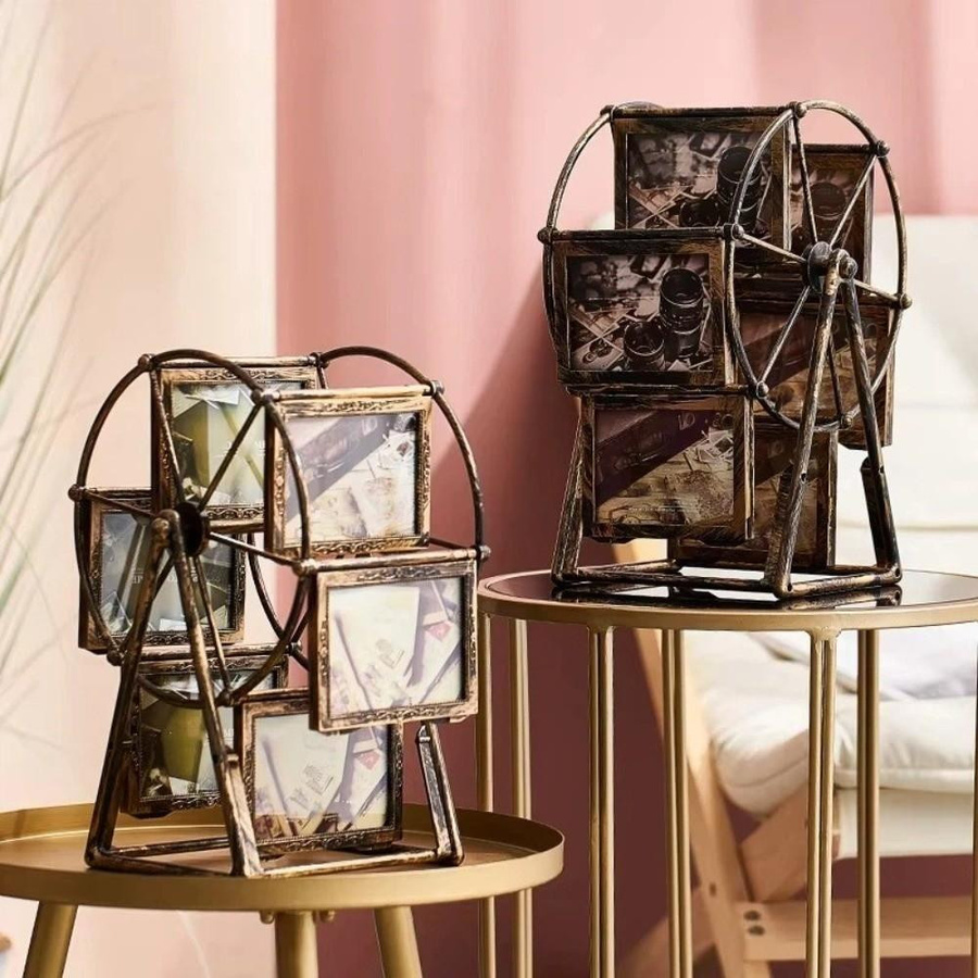 Stermin 360 Grad drehbarer Bilderrahmen mit 12 Fächern in Bronze für Foto-Display-Regal, B/T/H: 25,0 x 17,0 x 16,0 cm - Bild 2