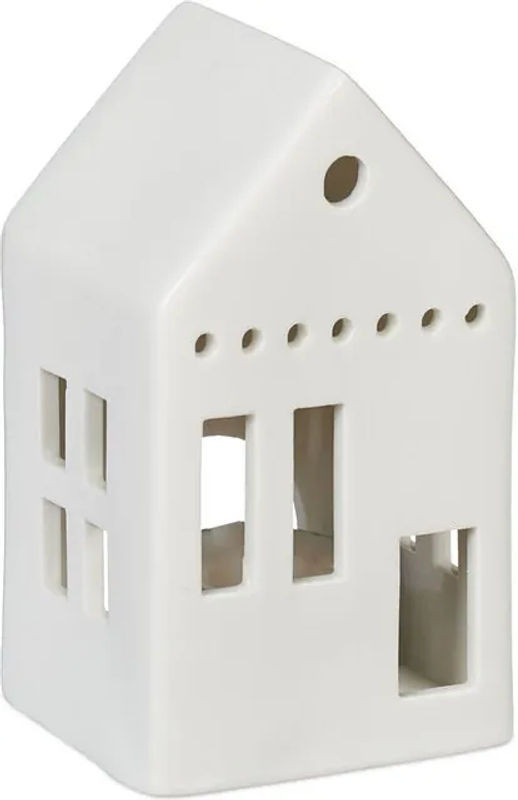 Teelichthaus aus Keramik in Weiß von Relaxdays, minimalistisches Leuchthäuschen für 1 Teelicht, H x B x T: 12 x 7 x 6 cm - Bild 1
