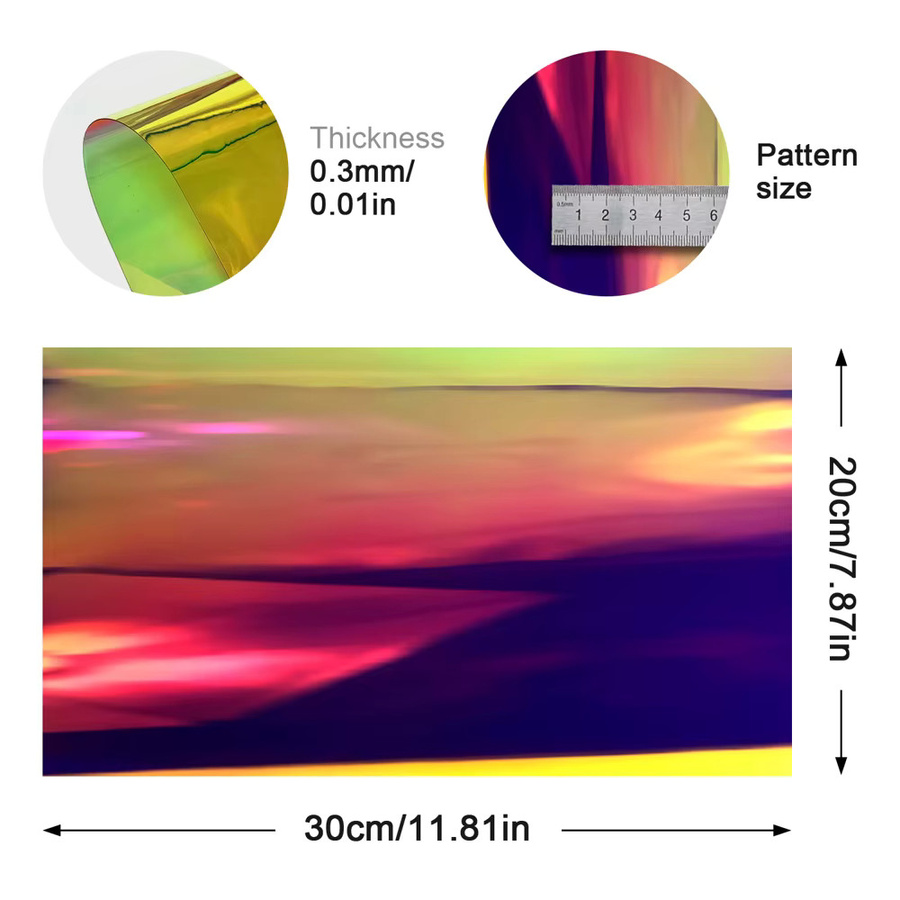 2er-Pack Holographische Irisierende PVC-Folie in Transparent Multicolour, Wasserdichter Stoff für DIY Handwerk und Nähen, B: 20 cm, H: 30 cm, Dicke: 0,3 mm - Bild 2