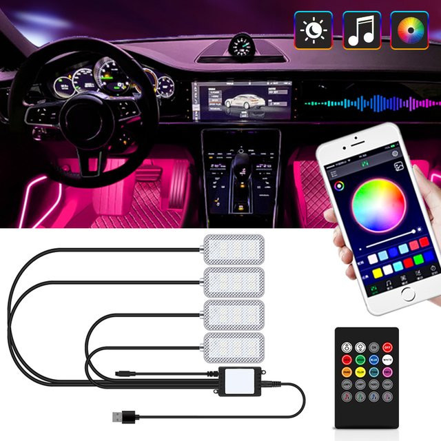 WUMFIRE Neon Flex LED Auto-Innenraum-Ambientebeleuchtung mit RGB-Farben, USB-Anschluss und App-Steuerung via Bluetooth sowie Fernbedienung - Bild 1
