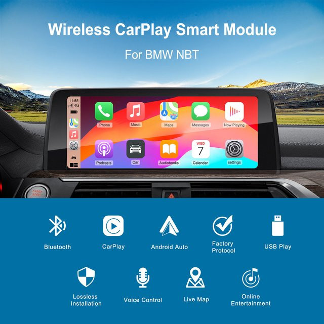 ANYFAR Kabelloses CarPlay und Android Auto Nachrüstkit Decoder-Box für BMW NBT-System mit Mirror Link Unterstützung - Bild 1