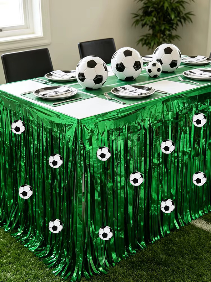 ZQNYCY Fußball-Party-Tischdecke Set mit Quasten und Aufklebern, rechteckig, grün, Sport-Dekoration für Geburtstag und Party - Bild 6