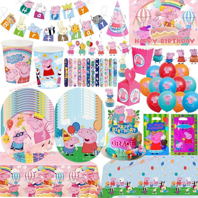 Peppa Pig Geburtstagsparty Dekoration Set mit George Pig Ballons, Tellern, Bechern und Bannern in Mehrfarbig von Hasbro - Bild 1
