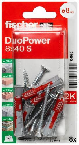 Fischer DuoPower 8 x 40 S K NV Dübelset aus Nylon, 1 Set - Bild 1