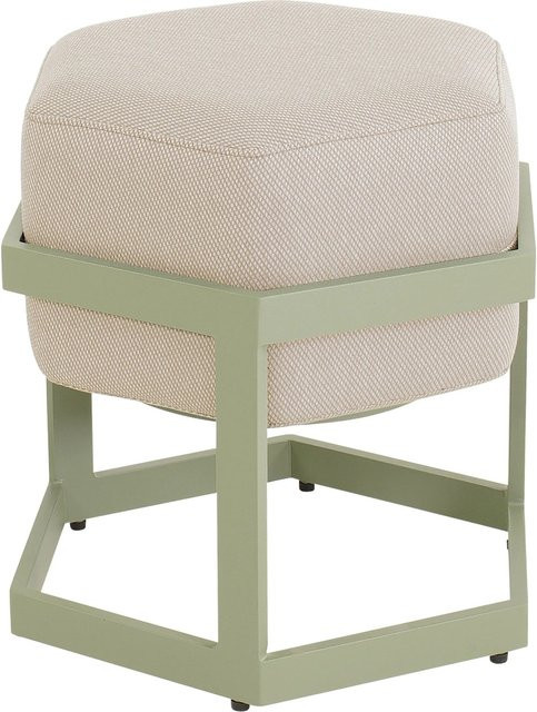 Lesli Hocker Esagono in Hellgrün und Beige mit Polsterung aus Aluminium und Polyester, B/T/H: 47,5 x 48 x 41,5 cm - Bild 1