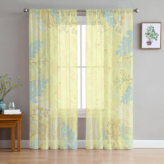 Minimalistische Voile Gardine Super Six mit floralem Pflanzenmuster in Multicolour, transparent, B: 135 cm, H: 160 cm - Bild 1