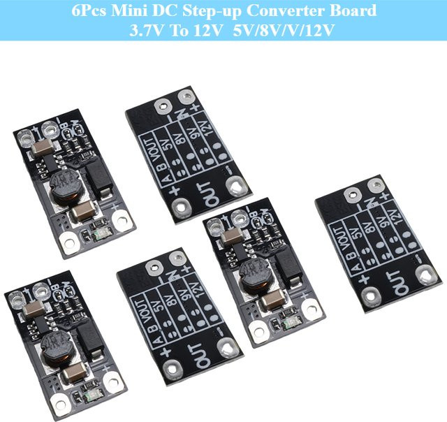 6er Set Mini DC Step-up Converter Board Schwarz zur Spannungserhöhung von 3,7 V auf 5V/8V/12V DC Boost Modul - Bild 1