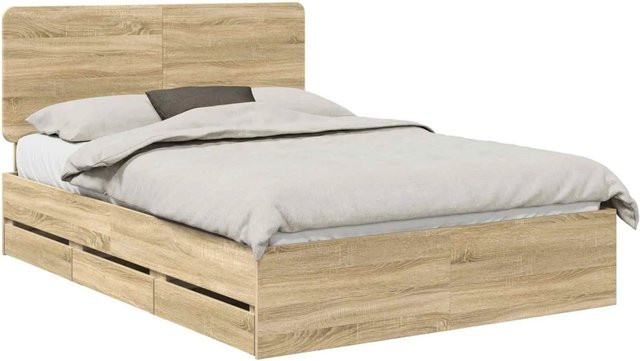 vidaXL Bettrahmen Sonoma-Eiche mit Schubladen aus Holzwerkstoff, Farbe: Braun, B/T/H: 150 x 200 cm - Bild 1